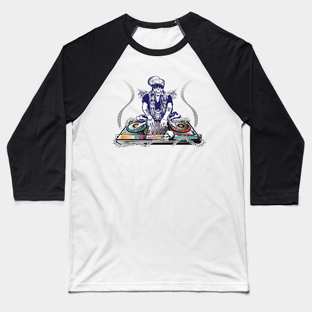 Disc Jokey Baseball T-Shirt by sonnycosmics